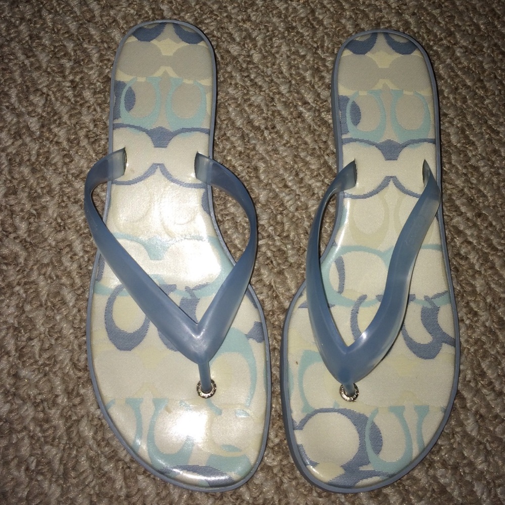 Coach Carin Trans Rubber Blue White Sandal With Kitten Heel